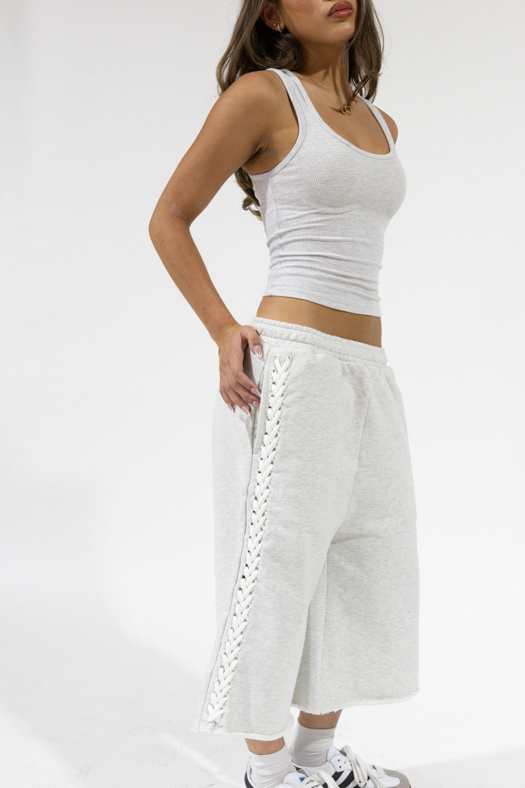 Grey Braided Sweatshorts