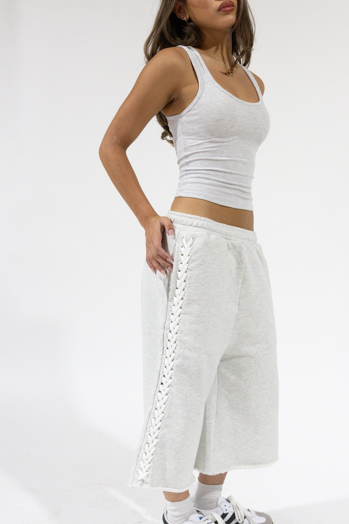 Grey Braided Sweatshorts