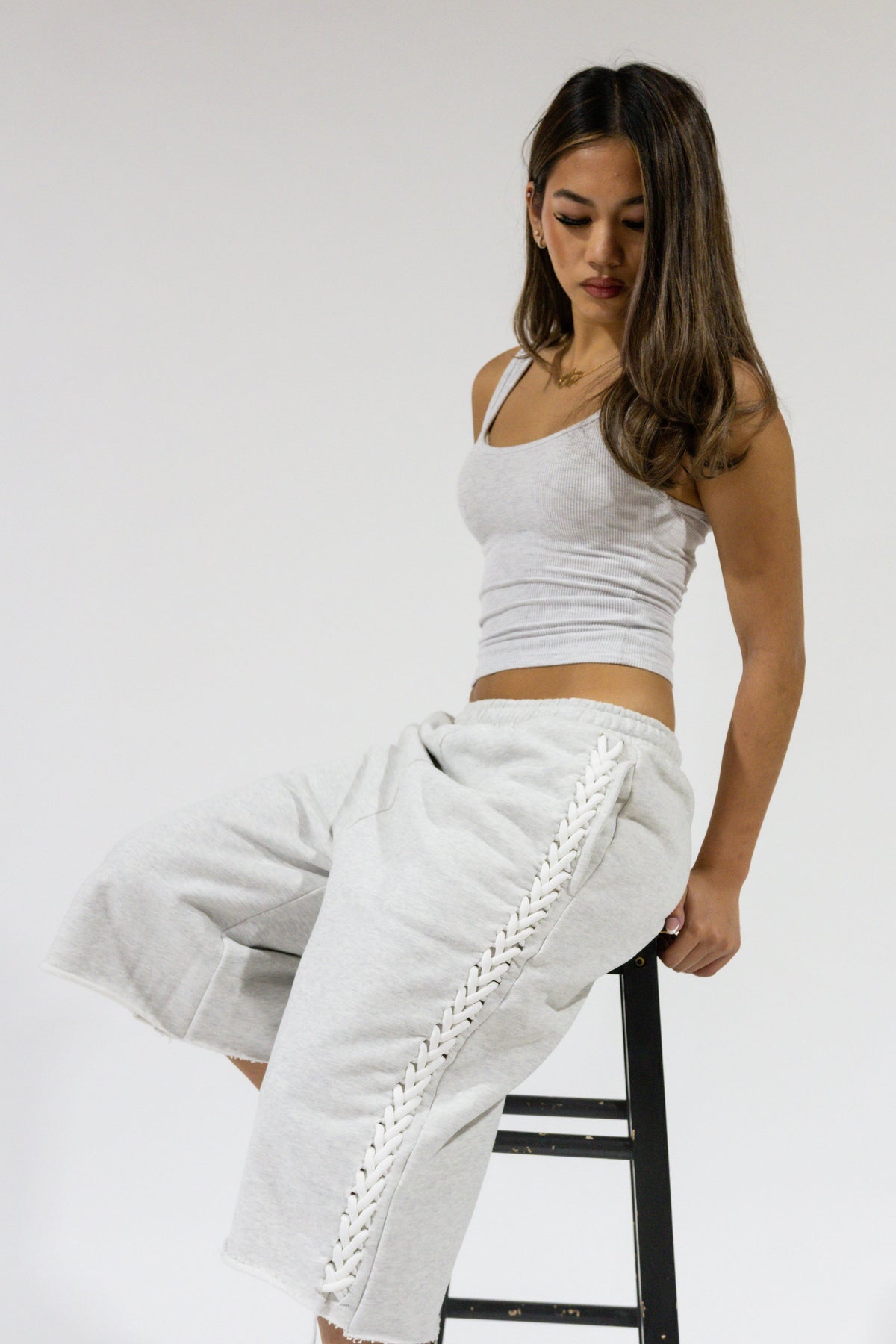 Grey Braided Sweatshorts