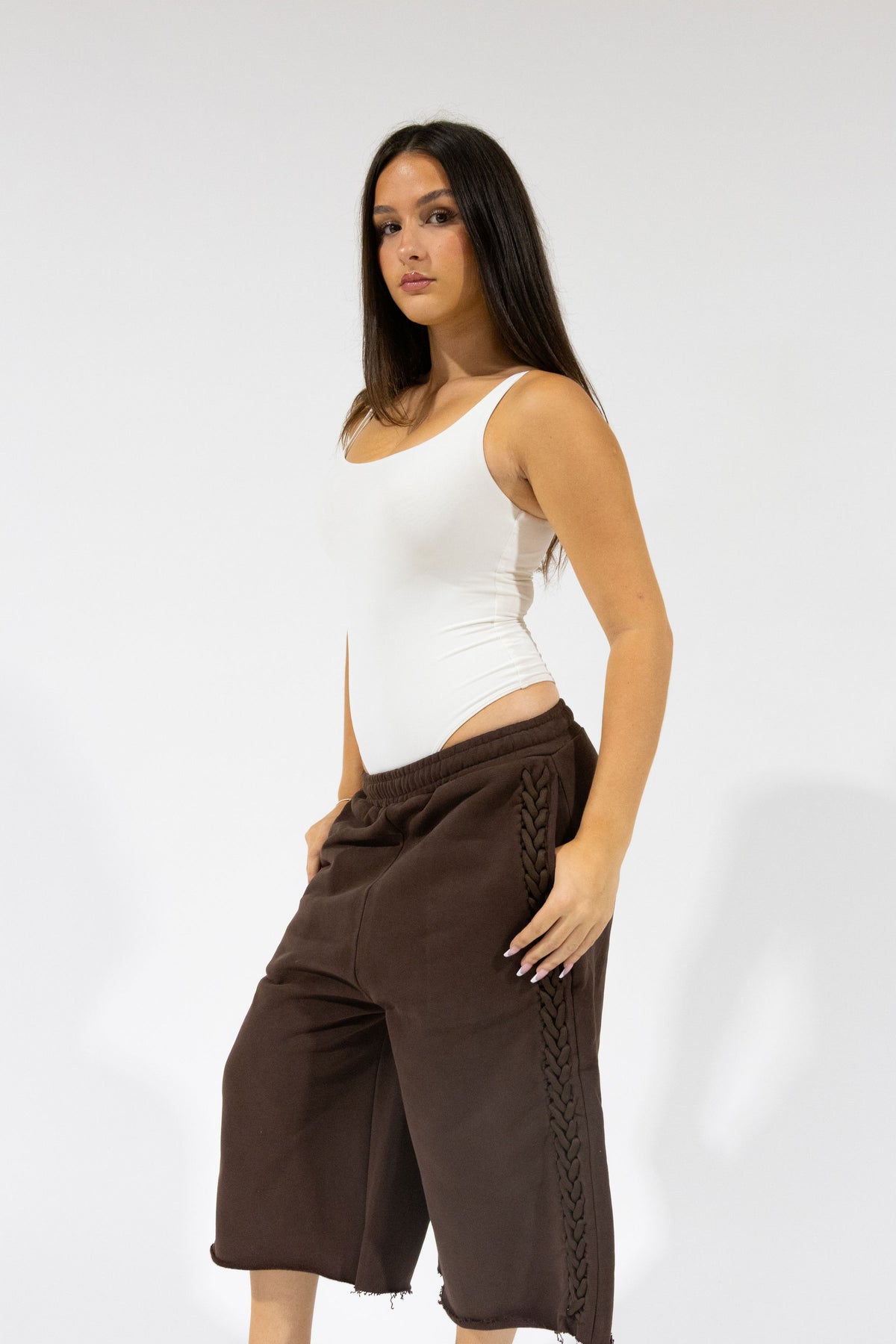 Brown Braided Sweatshort