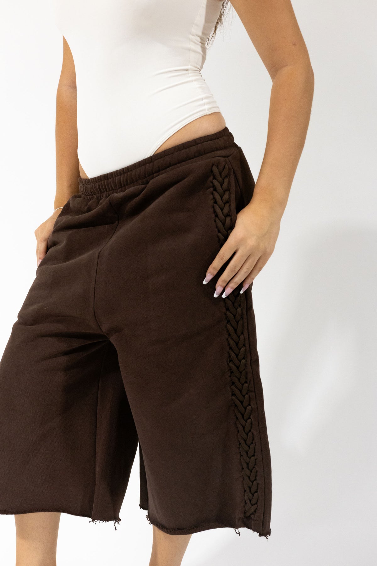 Brown Braided Sweatshort