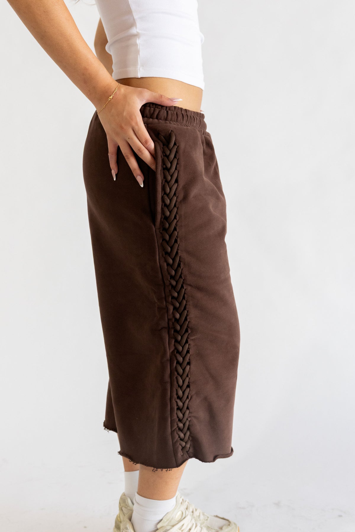 Brown Braided Sweatshort