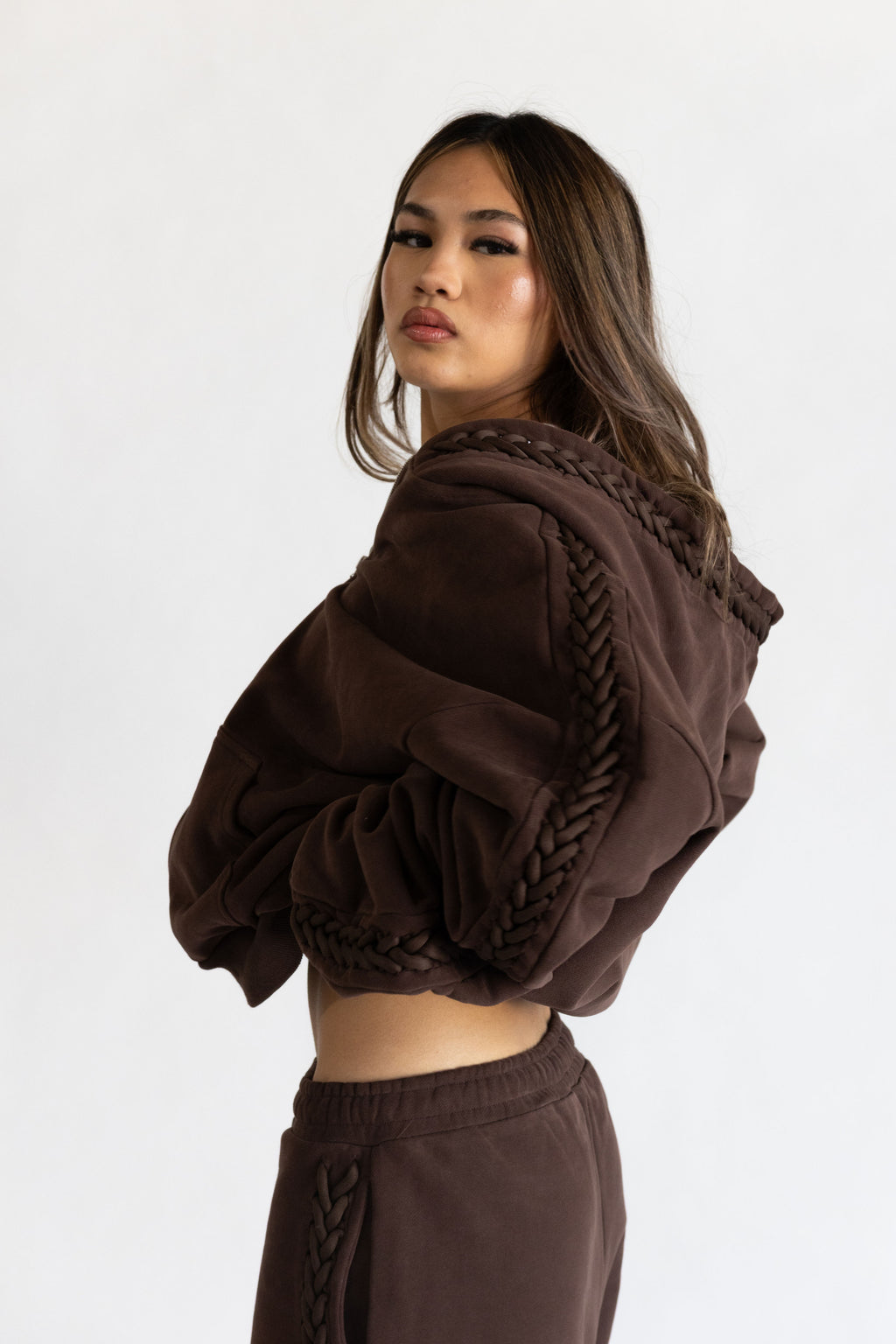 Brown Braided Zip Up
