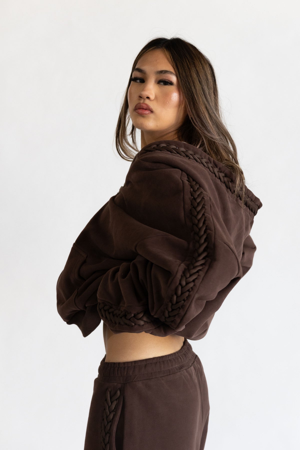 Brown Braided Zip Up