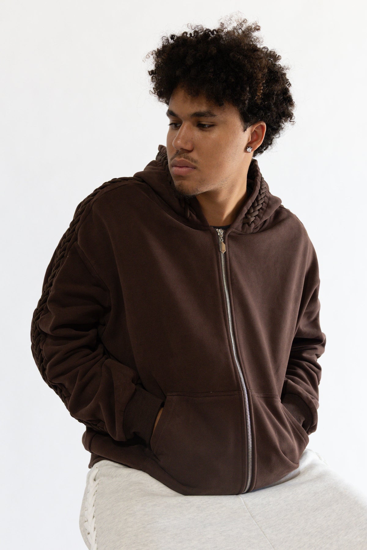 Brown Braided Zip Up