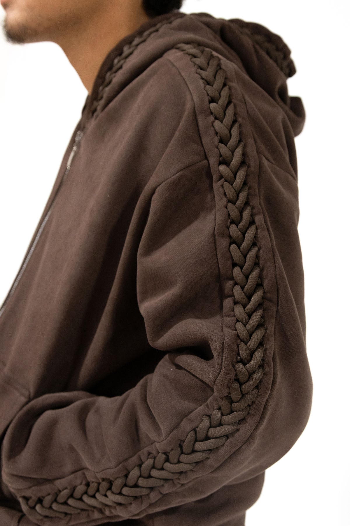Brown Braided Zip Up