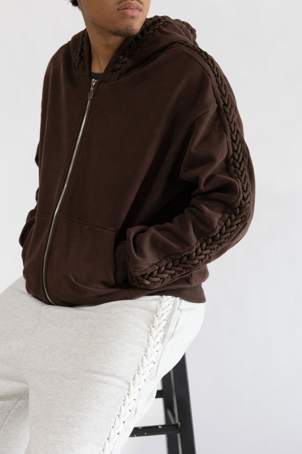 Brown Braided Zip Up