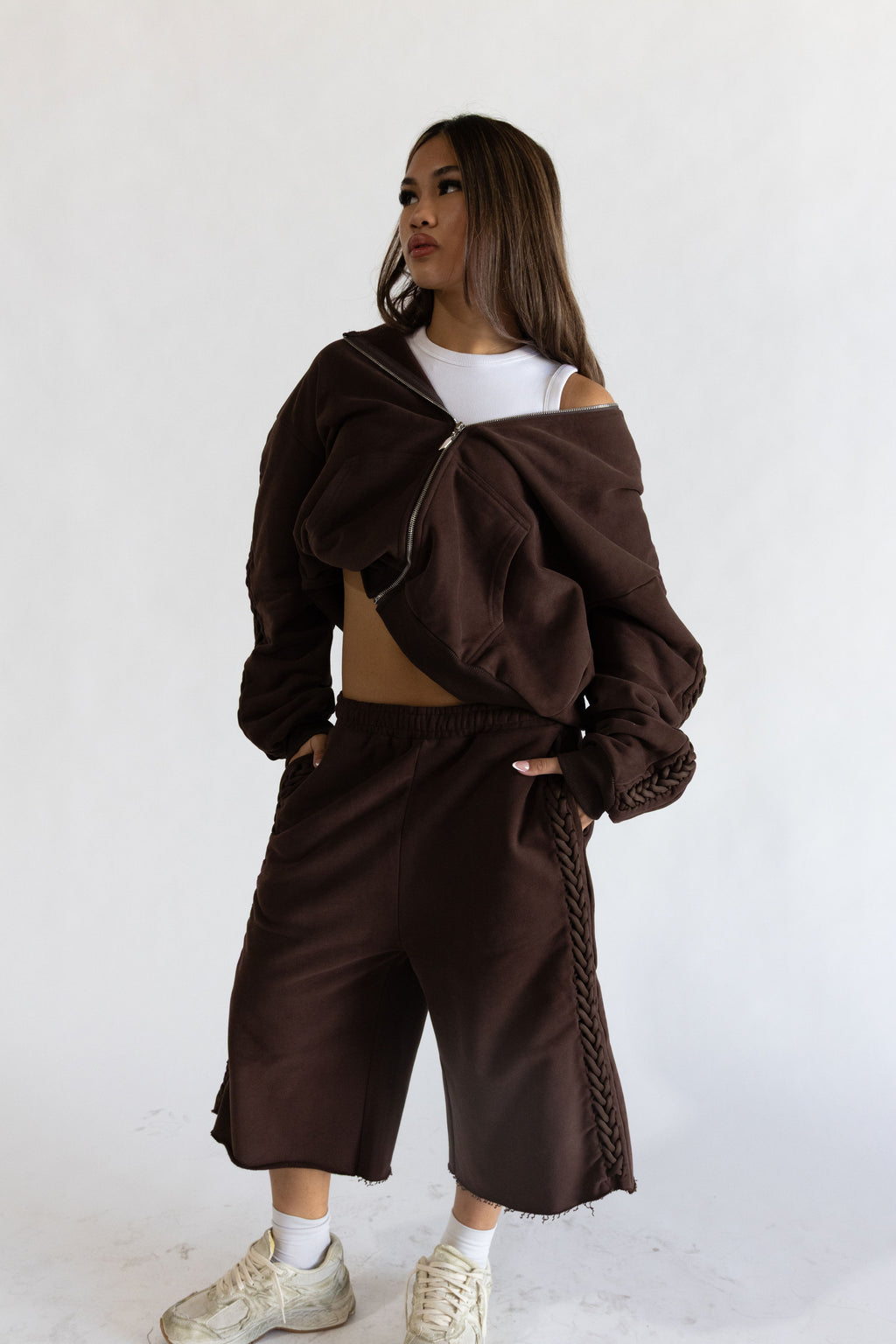 Brown Braided Zip Up