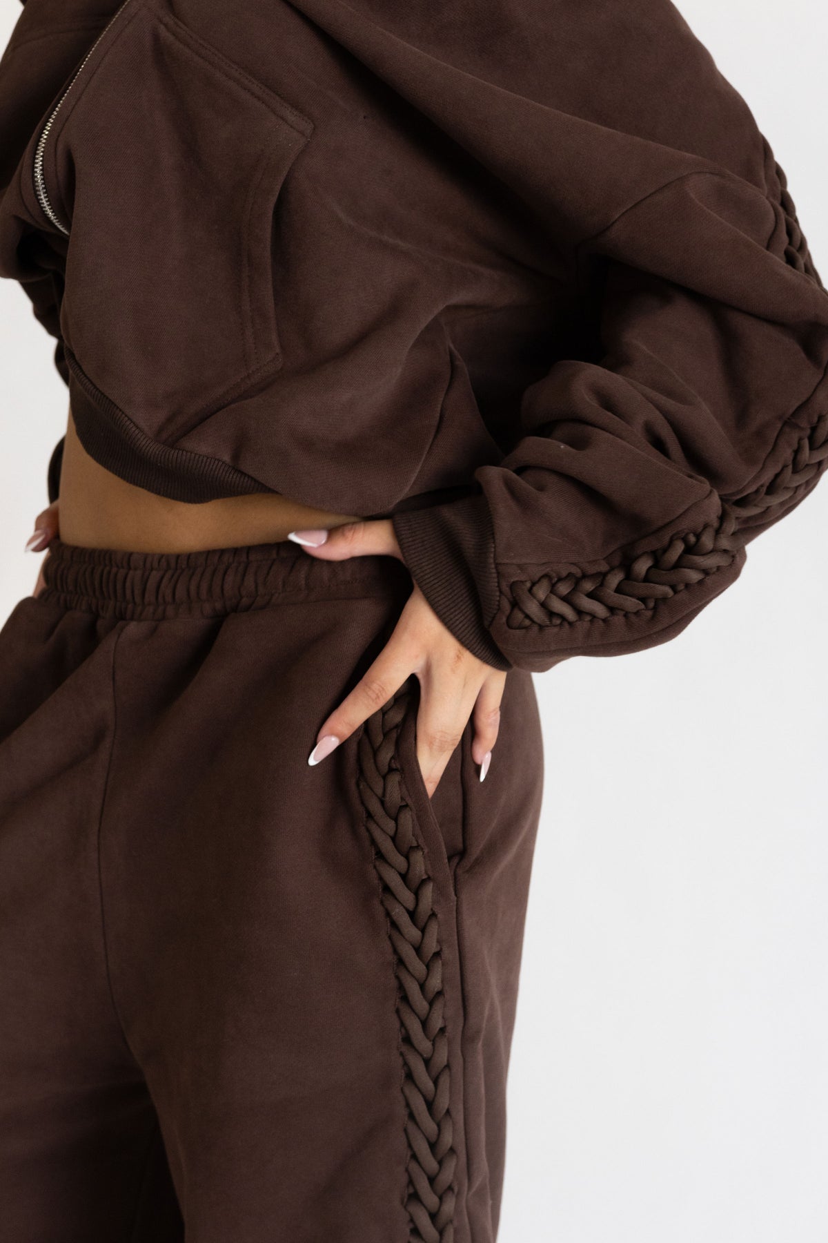 Brown Braided Zip Up