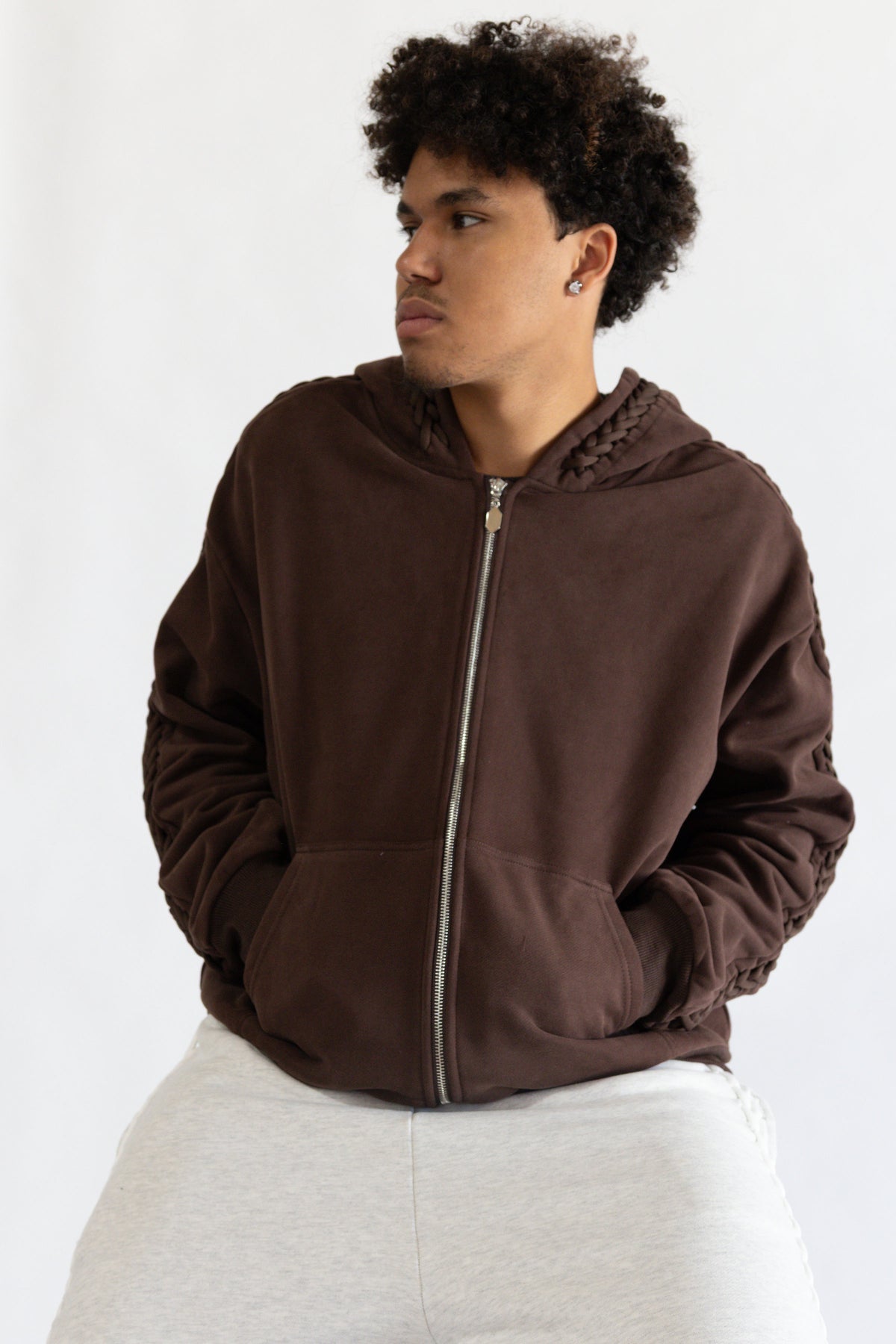 Brown Braided Zip Up